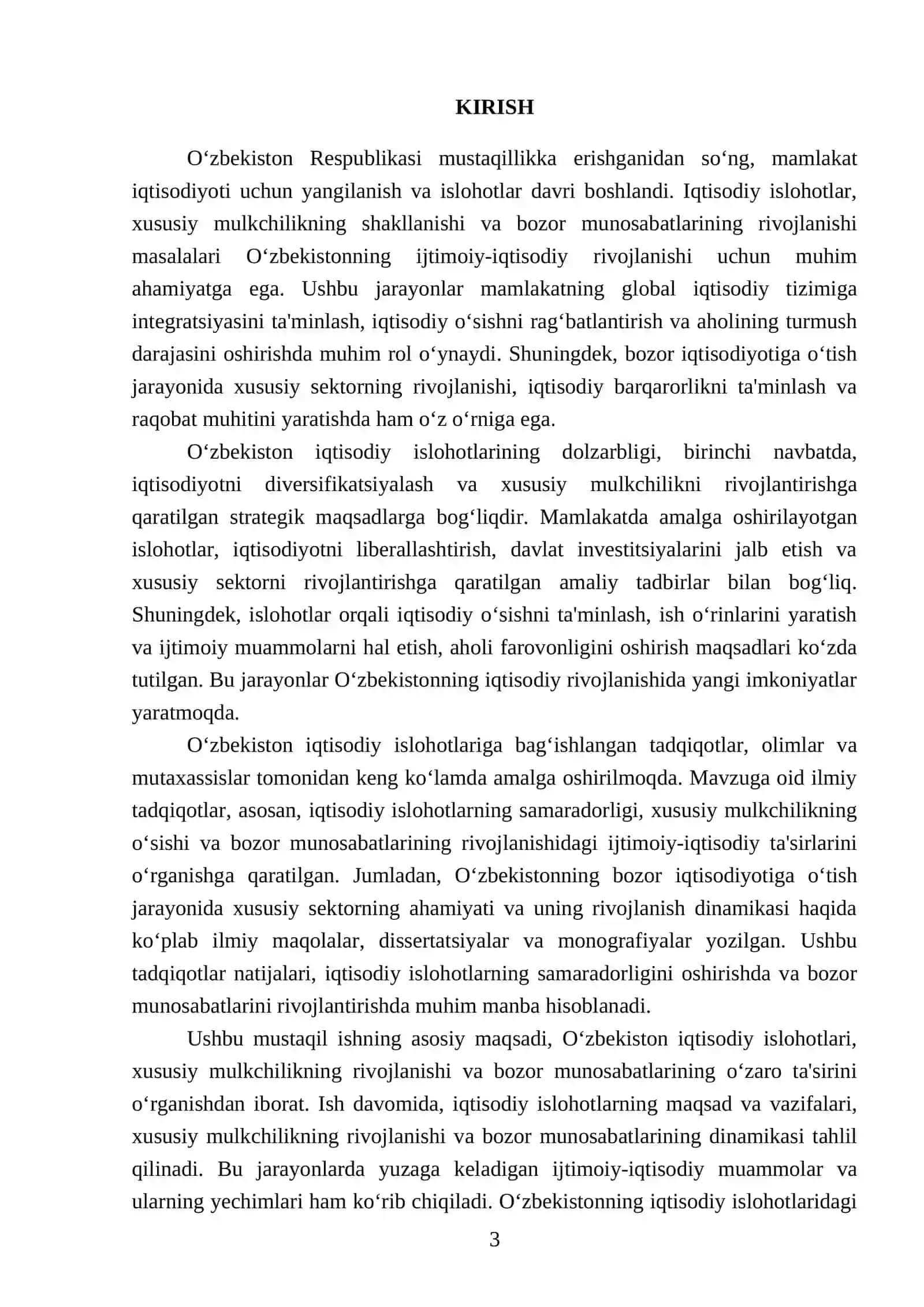 Iqtisodiy islohotlar, xususiy mulkchilikning shakllanishi 3