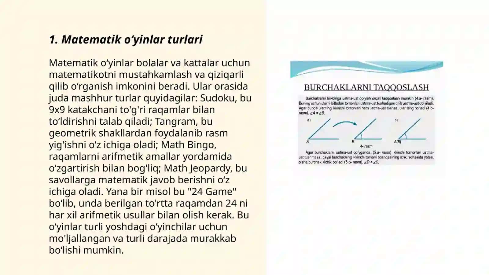 Matematik oʻyinlarni turlari va ularni tanlash mezonlari 3