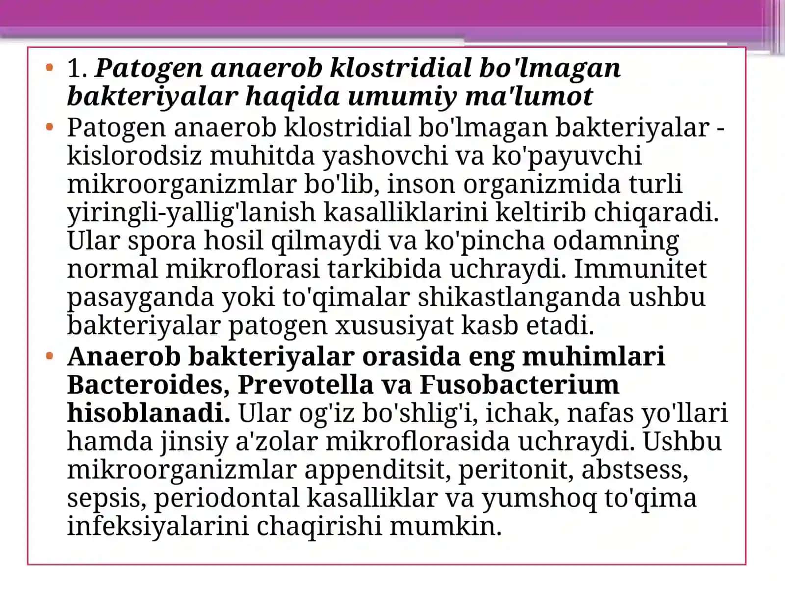 Patogen anaerob klostidial bo‘lmagan infeksiya qo‘zg‘atuvchilari kasalliklar patogenezi 3