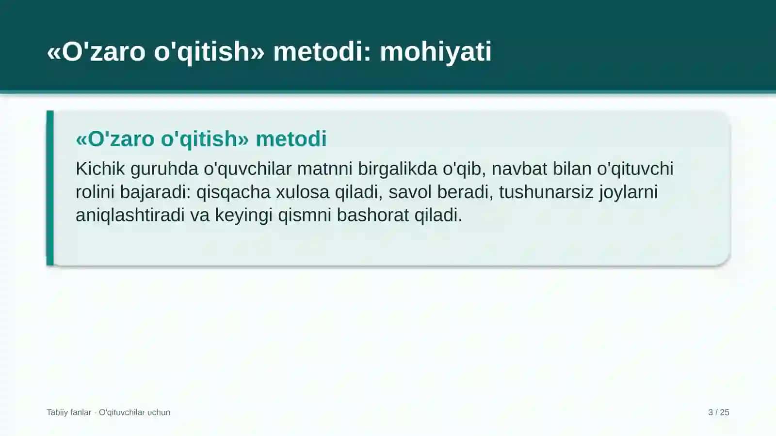 tabiiy fanlar darslarida o'zaro o'qitish metodidan foydalanish 9651 3
