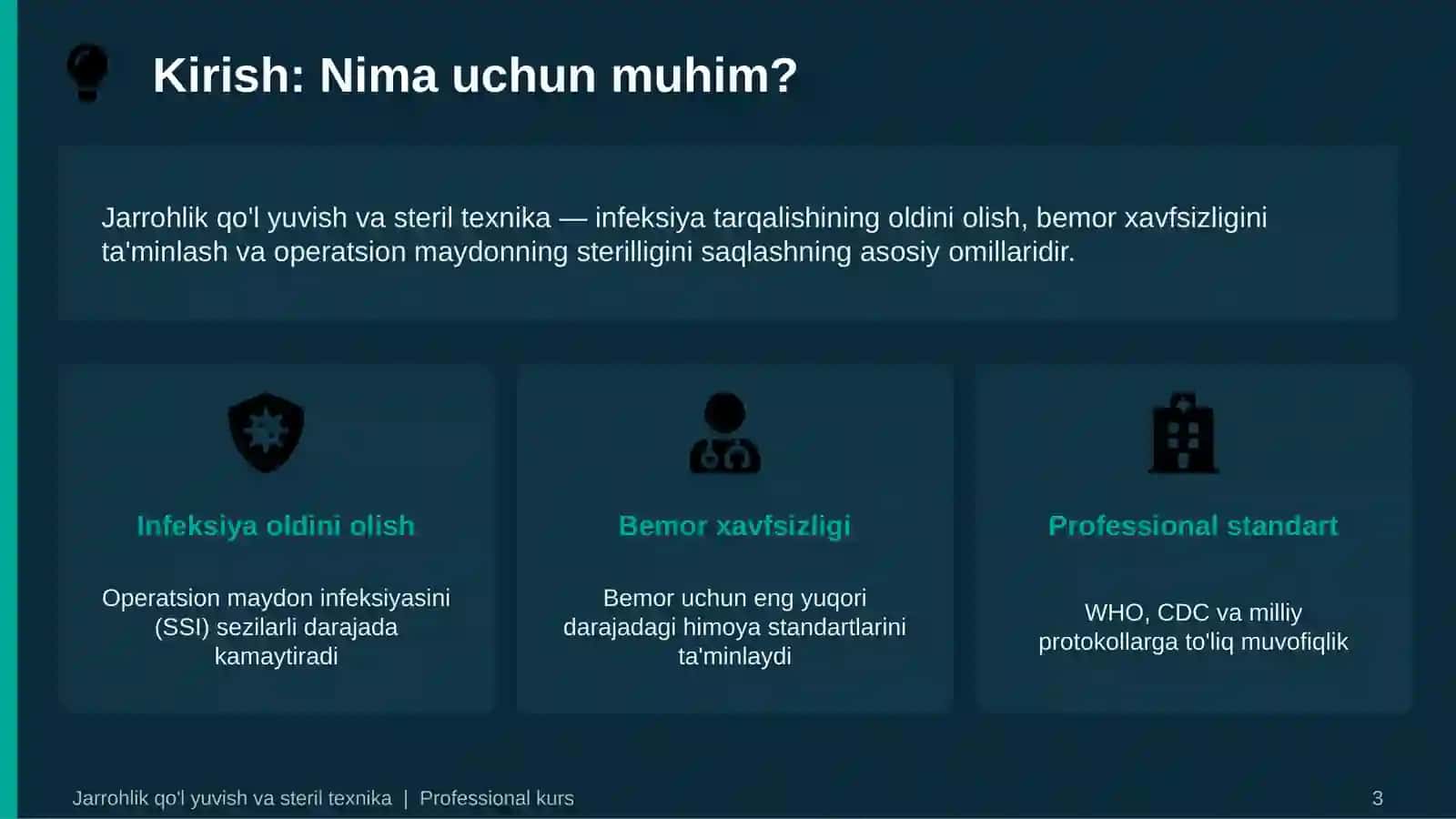JARROHLIK QO'L YUVISH, ASEPTIKA VA STERIL QO'LQOP KIYISH TEXNIKASI 3
