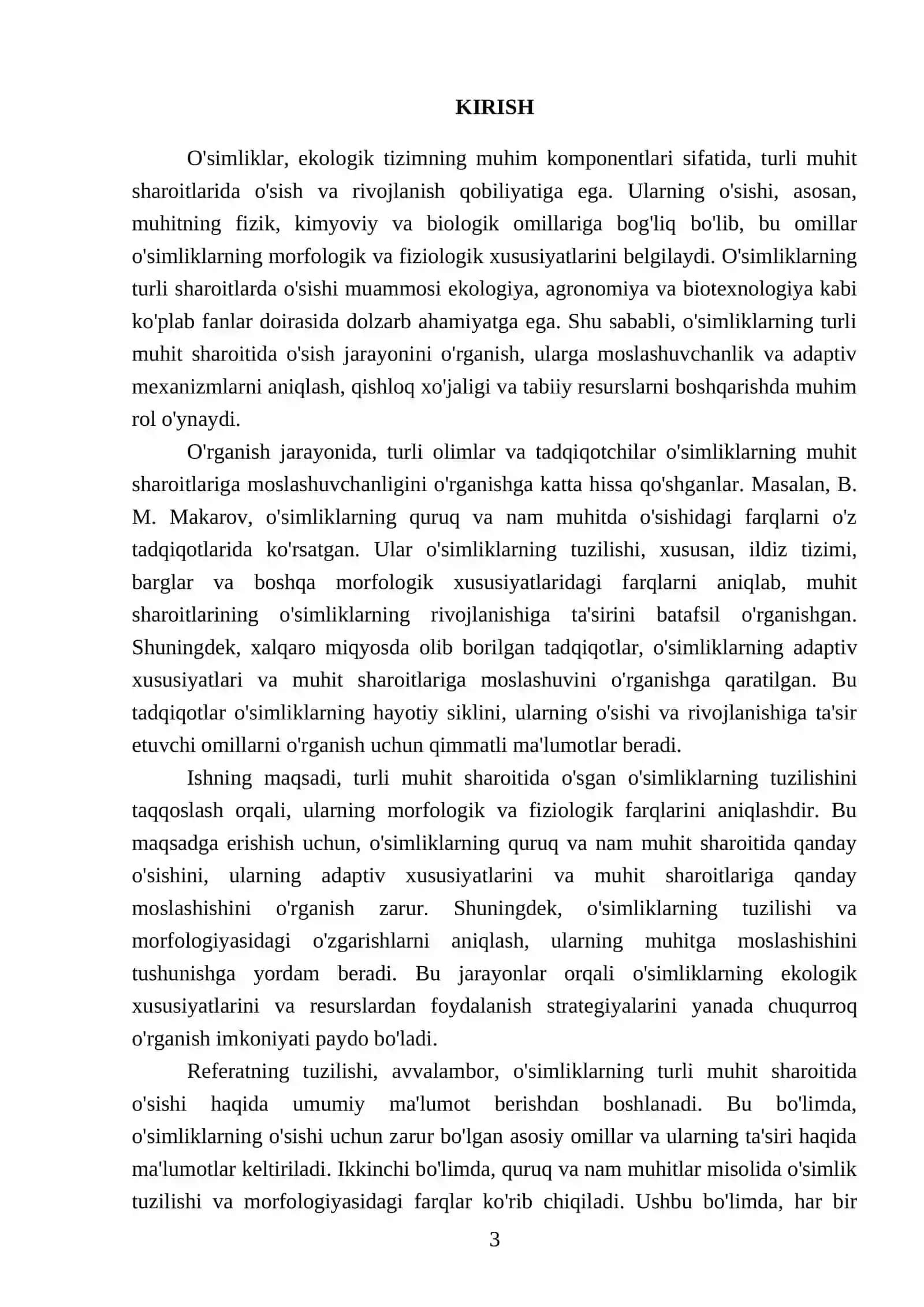 Turli muhit sharoitida osgan oʻsimliklarning tuzulishini taqqoslash 3