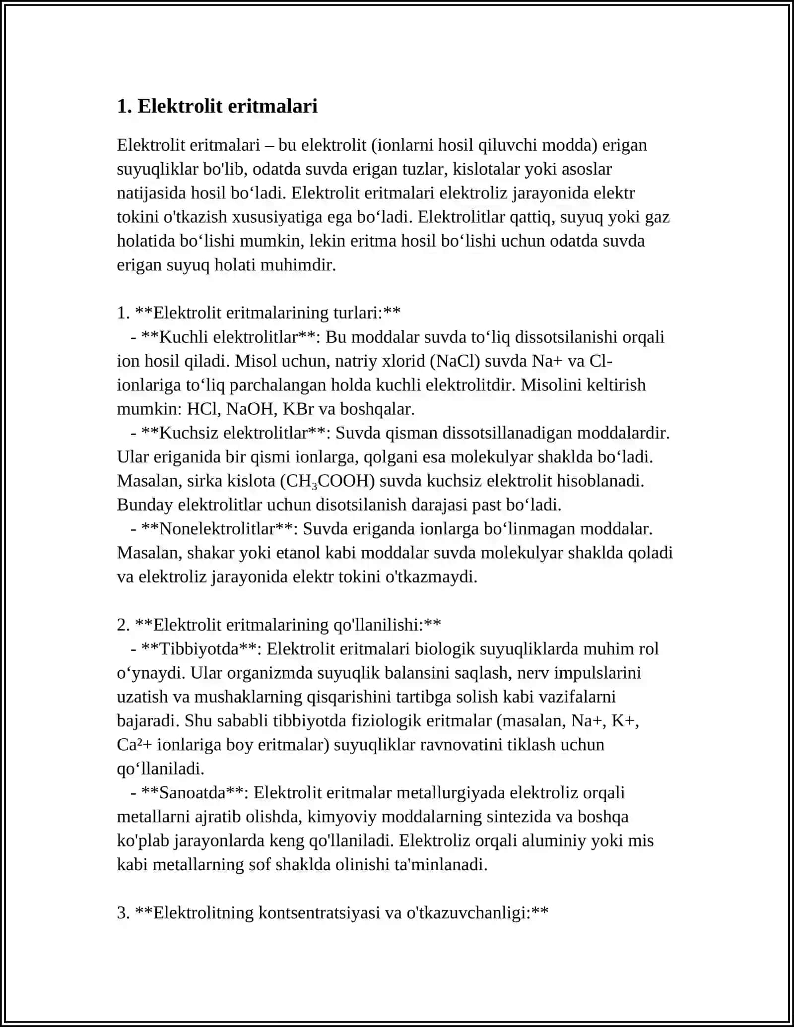 ORGANIZMNING BIOLOGIK ERITMALARI ELEKTROLIT VA NOELEKTROLIT ERITMALARI SIFATIDA 3