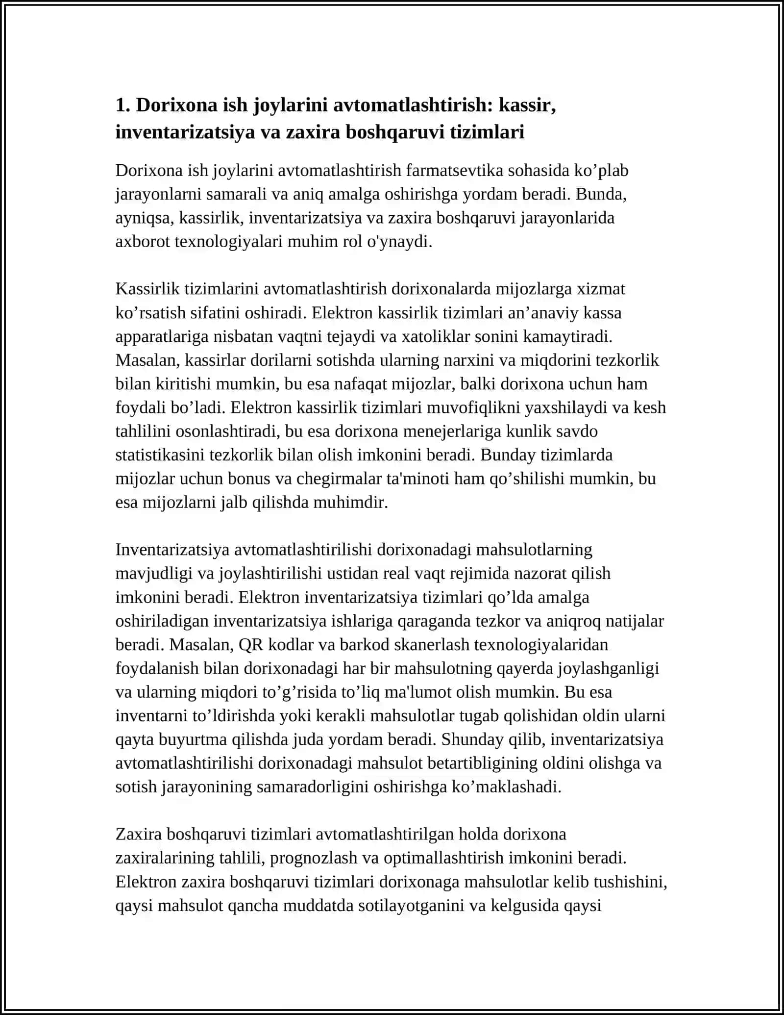 FARMATSEVTIKA SOHASIDA ISHCHI OʻRINLARINI AVTOMATLASHTIRISHDA VA TIBBIY MASALALARNI YECHISHDA AXBOROT TEXNOLOGIYALARI 3