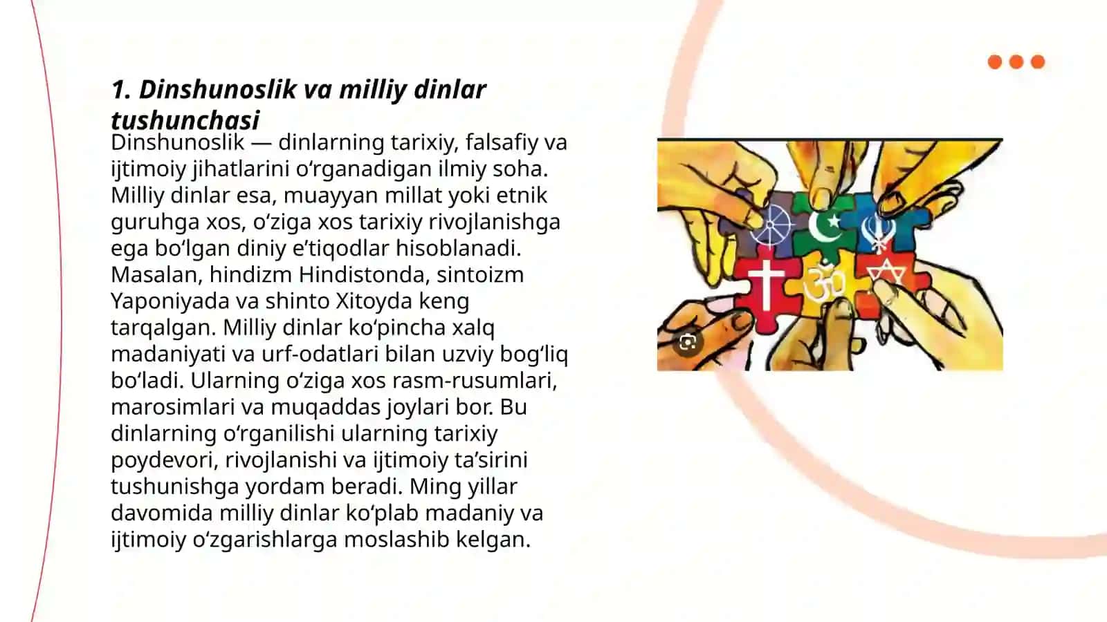 Dinshunoslik:Milliy dinlar 3