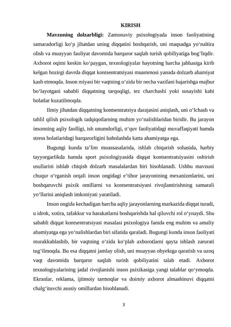Kontsentratsiya darajasini eksperimental o'rganish 3