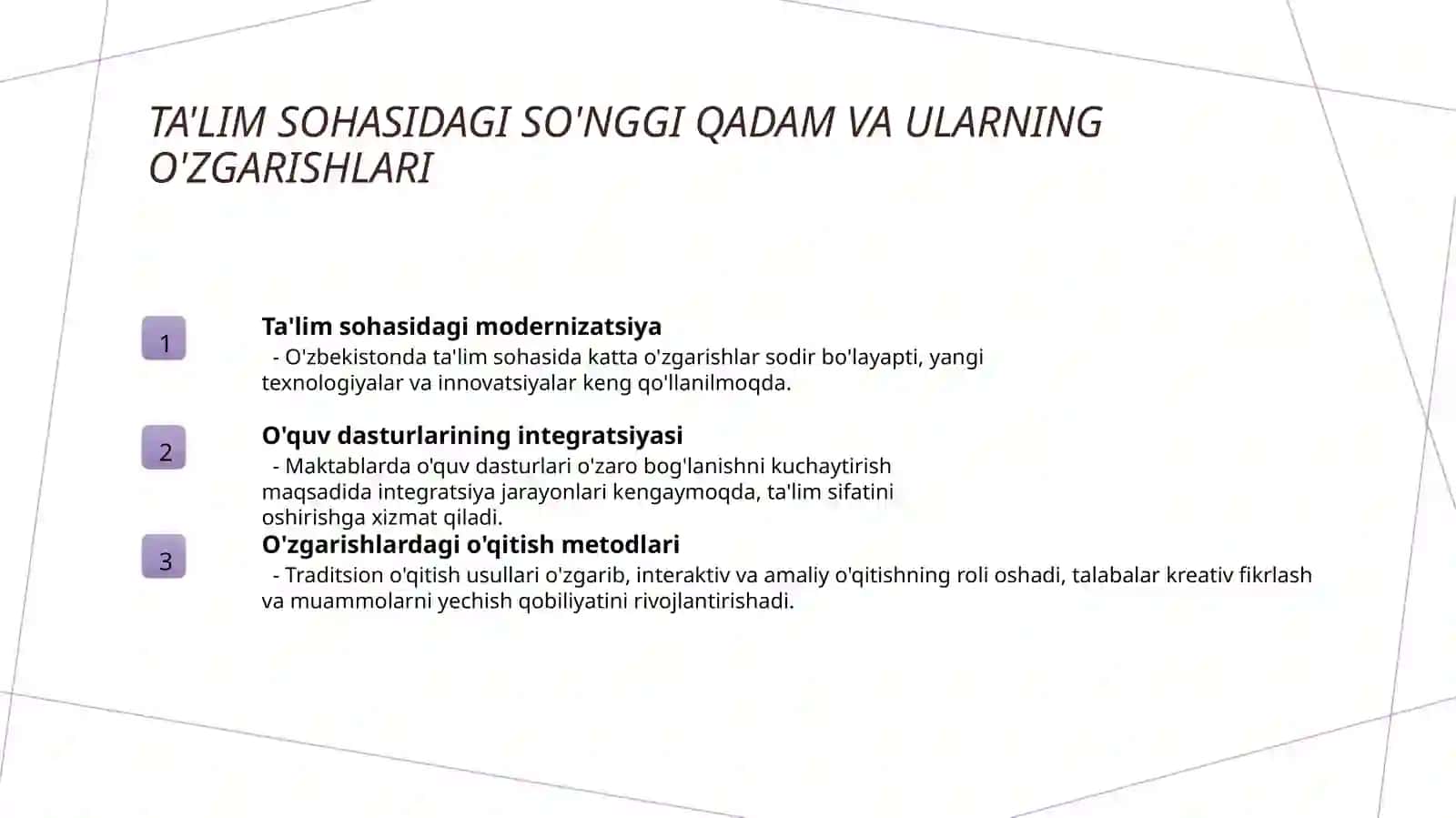 O‘zbekiston Respublikasida taʼlim sohasida amalga oshirilgan islohotlar 3