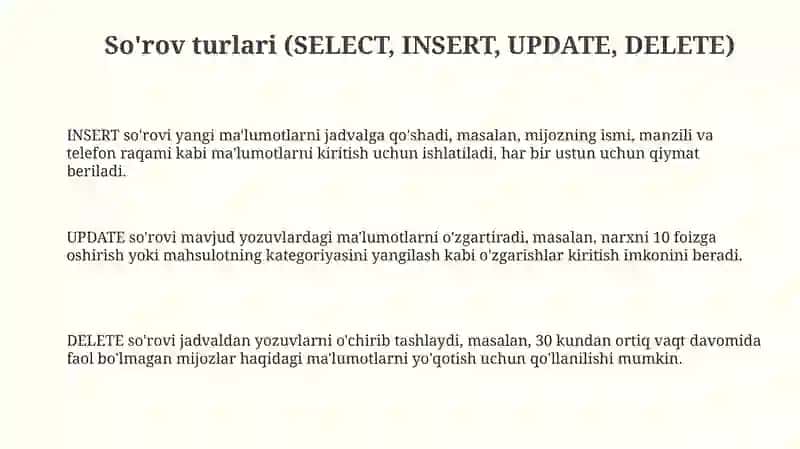 SQL tilida so'rovlar bilanishlash 3