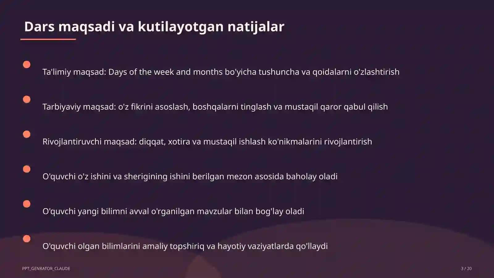 Days of the week and months (2-sinf) 3