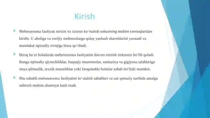 Mehmonxona faoliyatini to'xtatish sabablari va uni amalga oshirish tartibi 3