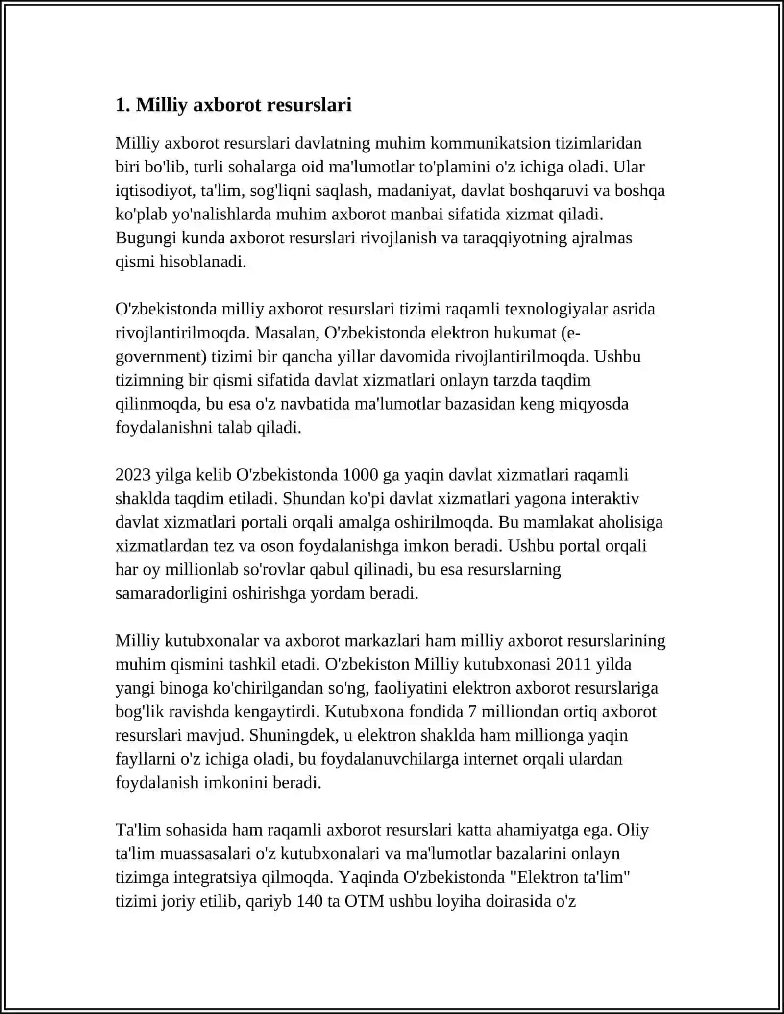 Milliy axborot resurslari bilan ishlash yagona identifikatsiya tizimida rõyxatga õtish va milliy tarmoq resurslarida foydalanish 3