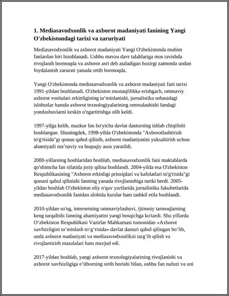 YANGI O'ZBEKISTONDA "MEDIASAVODXONLIK VA AXBOROT MADANIYATI" FANINI O'RNI VA AHAMIYATI 3