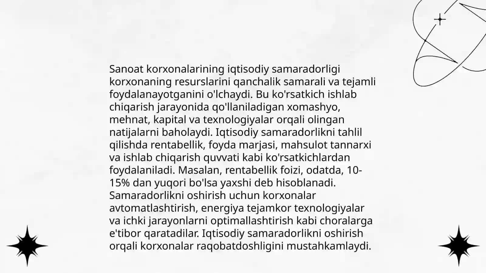 Sanoat korxonalari iqtisodiy samaradorlik ko'rsatkichlari va hisoblash yo'llari 3