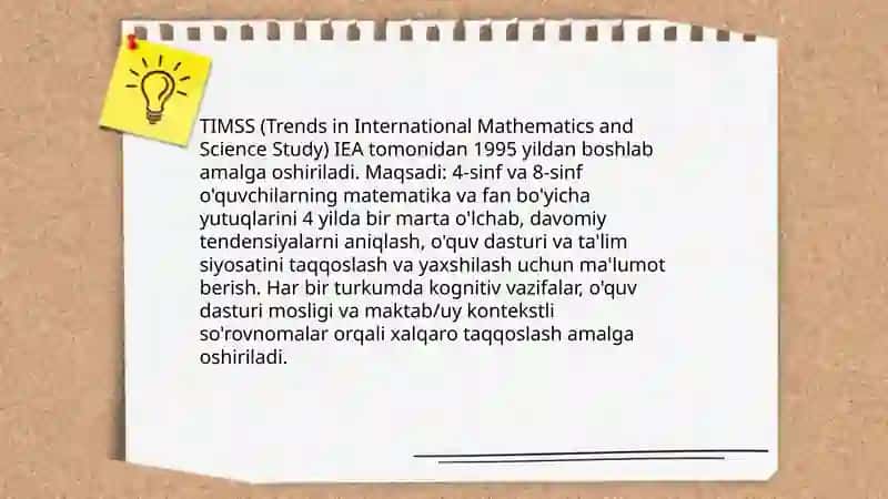 TIMSS,PIRLIS, PISA,TALIS, EGMA xalqaro baholash dasturlari va ularning mazmun mohiyati 3