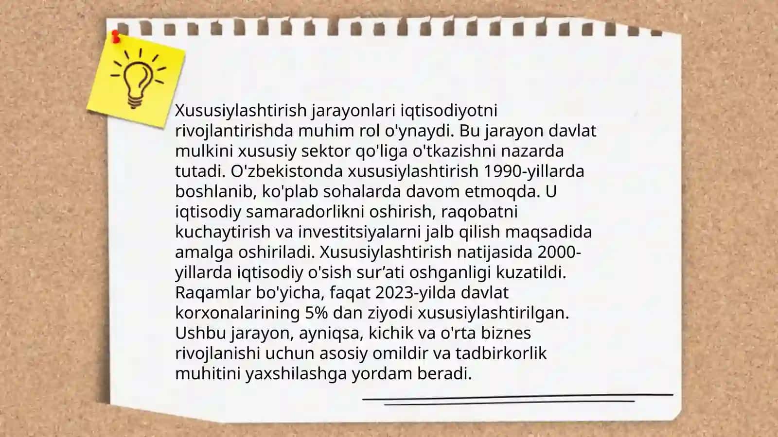 Xususiylashtirish jarayonlari iqtisodiyotni rivojlantirishda muhim rol o'ynaydi 3