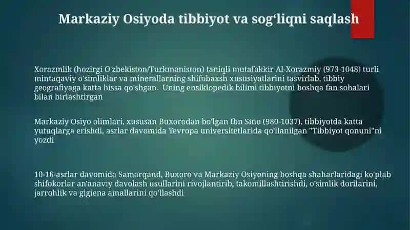 Markaziy Osiyo mutafakirlarining jaxon ilm-faniga qo'shgan xissalari 3