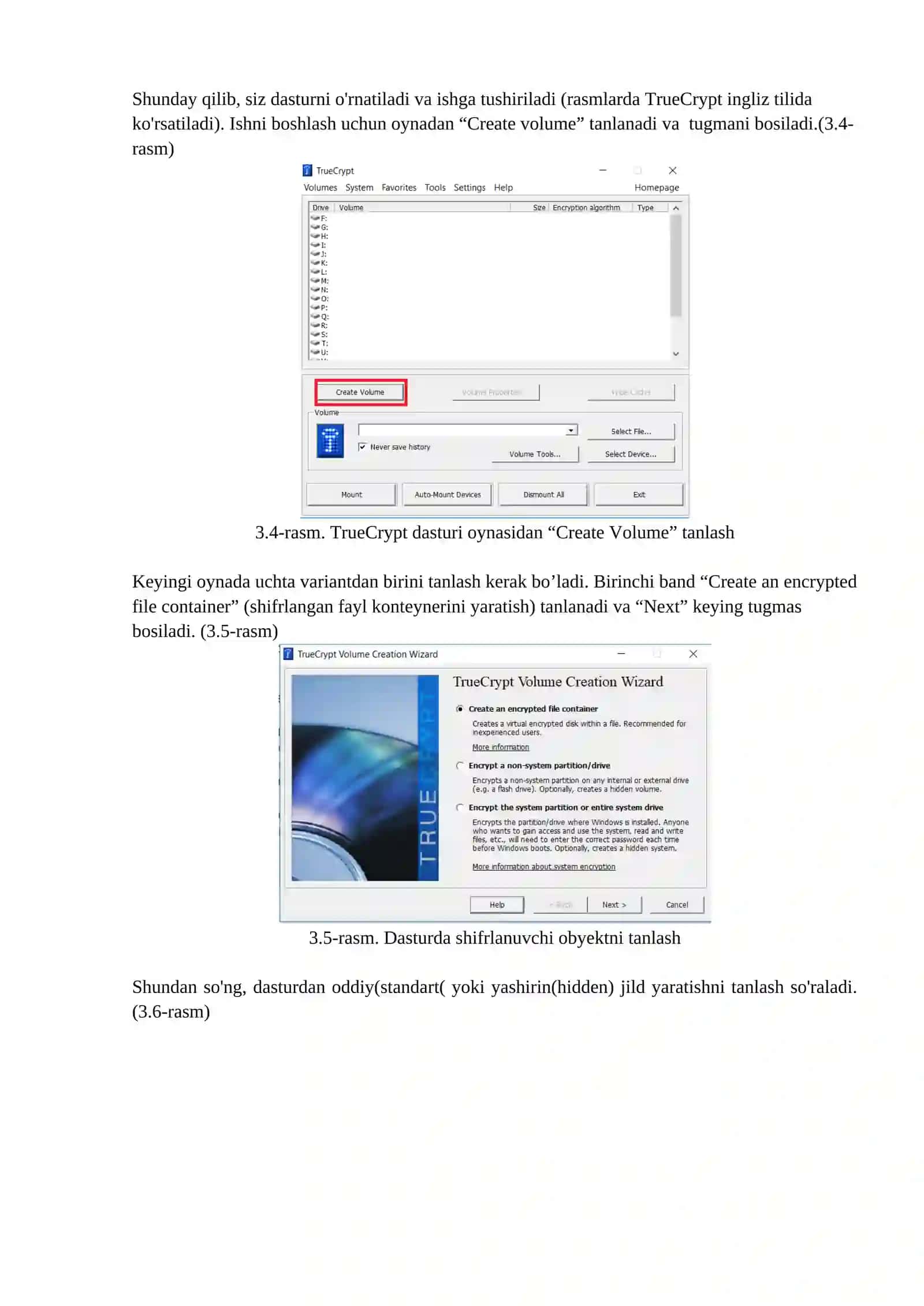 TrueCrypt dasturi yordamida ma’lumotlarni shifrlashni o’rganish 3
