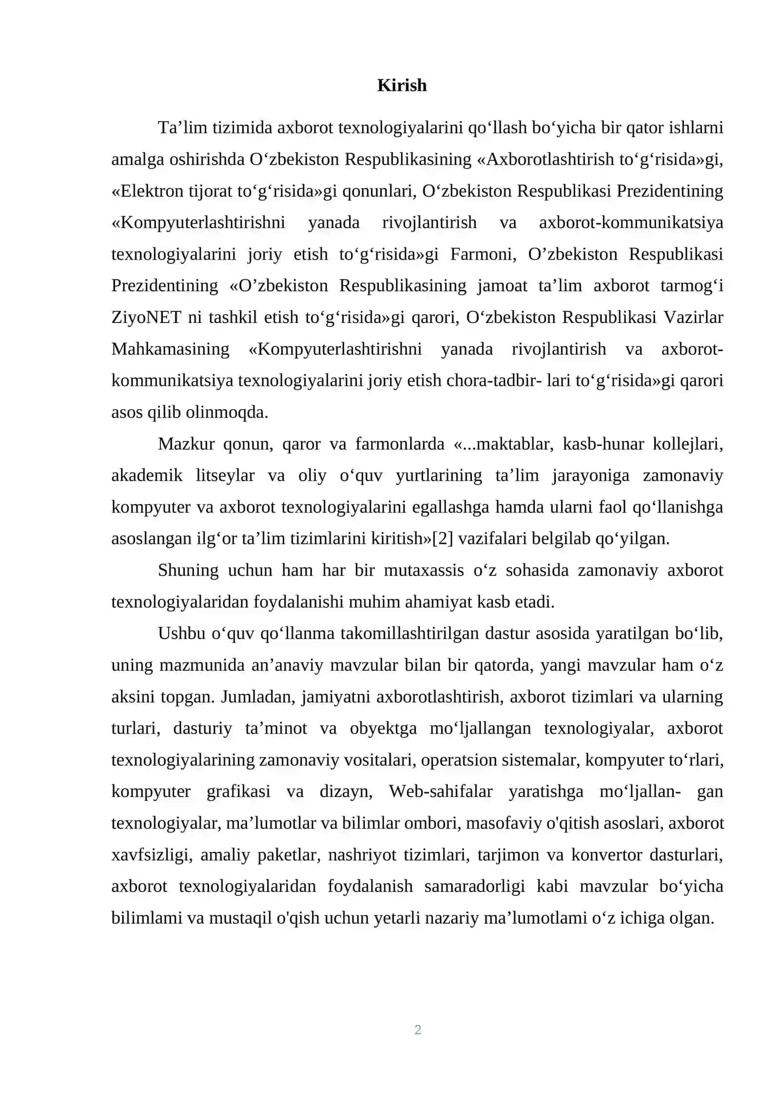 “Axborot texnologiyalari va axborotlashgan jamiyat” Referat 3