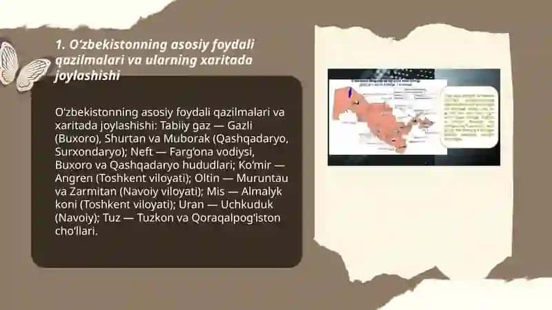 O‘zbekistonning foydali qazilmalari haqida maʼlumotlar tayyorlash va xaritada belgilash 3