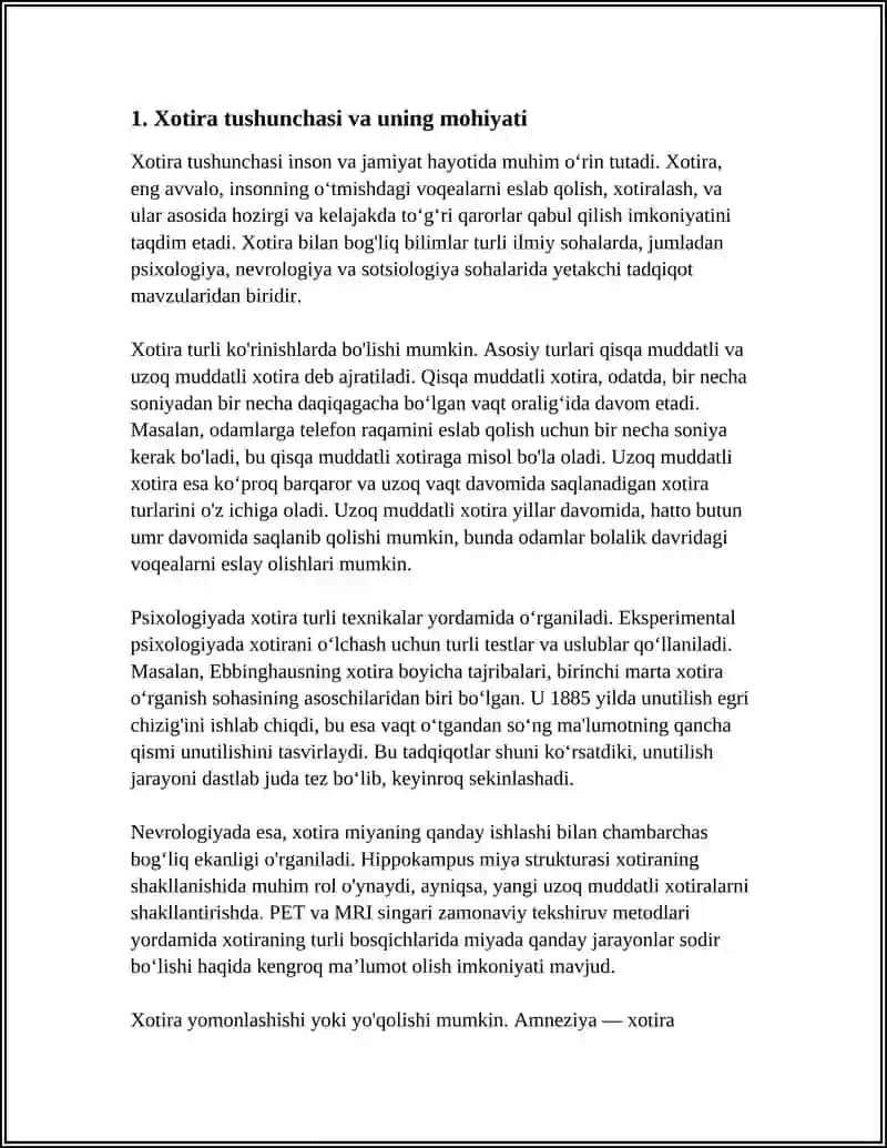 Xotira Jarayonlari va Turlari Referat 3