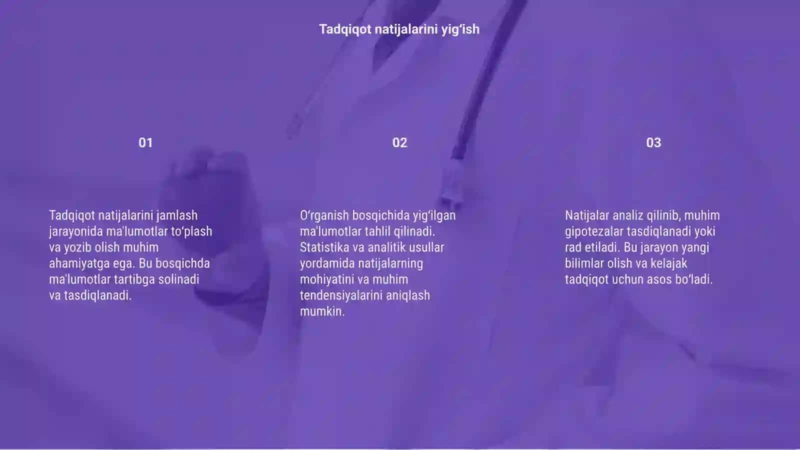 Tadqiqot natijalarini jamlash, oʻrganish va analiz qilish 3