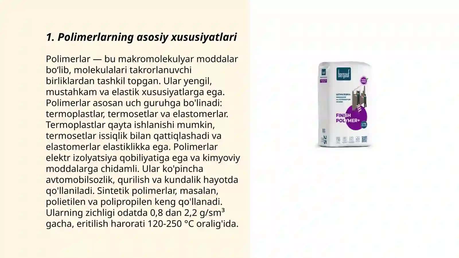 Polimerlar. Ortopedik stomatologiya amaliyotida ishlatiladigan plastmassalar 3