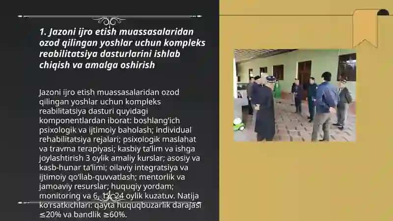 Huquqbuzarlikka moyil bo‘lgan va jazoni ijro etish muassasalaridan ozod qilingan yoshlar bilan tizimli ishlash 3