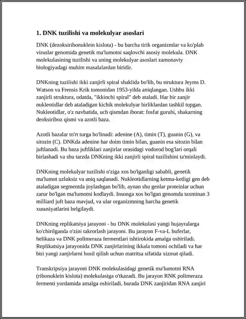 IRSIYATNING MOLEKULYAR ASOSLARI.GENETIK INJINERIYA VA BIOTEXNOLOGIYA.OʻZGARUVCHAVCHANLIK 3