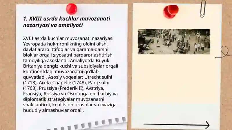 XVlll asrda xalqaro munosabatlar va diplomatiya: Yevropa davlatlari oʻrtasidagi kuchlar muvozanati 3