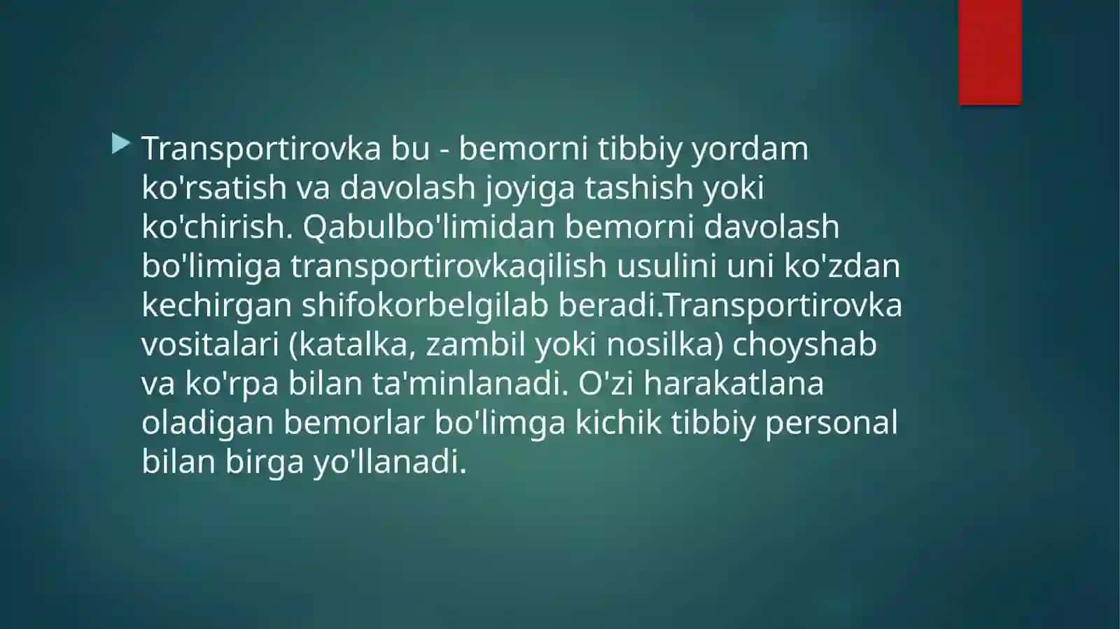 Jarohatlangan odamlarni transportda tashish 3
