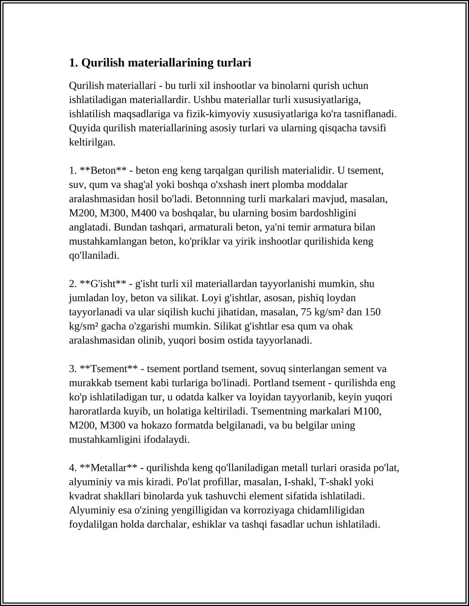QURILISH MATERIALLARI VA ISHLAB CHIQARISH TEXNOLOGIYASI ASOSLARI 3