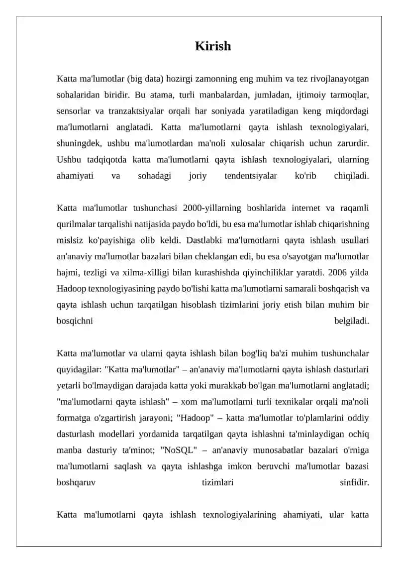 Katta Malumotlar (Big Data) Ni Qayta Ishlash Texnologiyalari 3