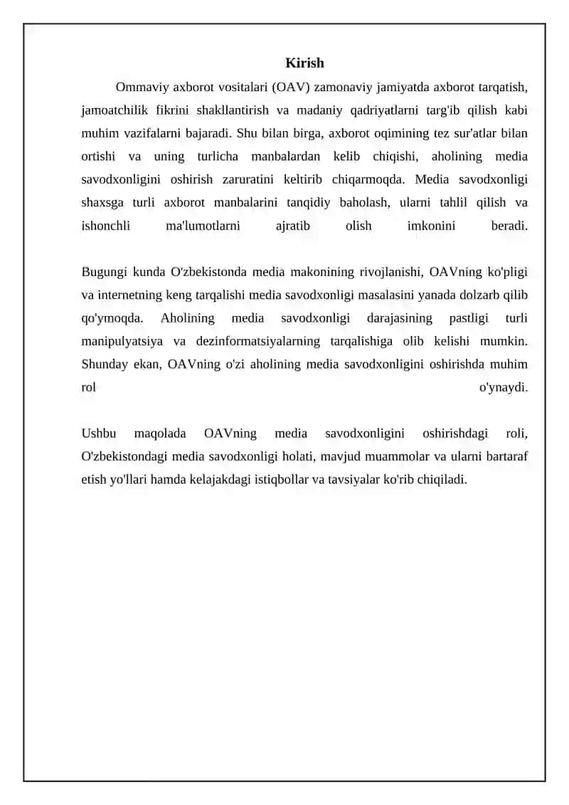 OAV aholining mediasavodxonligi oshiruvchi vosita sifatida 3