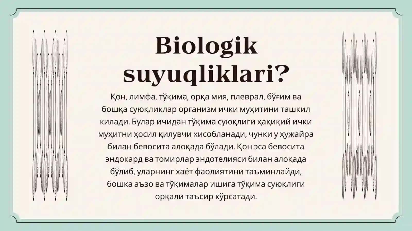 ORGANIZMNING BIOLOGIK SUYUQLIKLARI. QONNING FIZIKAVIY-KIMYOVIY XOSSALARI. ECHT. 3