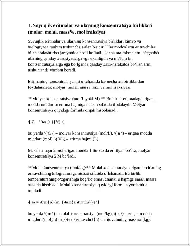 SUYUQ ERITMALAR VA ULARNING KONSENTRATSIYASI.RAUL QONUNI.GENI QONUNI.OSMOTIK BOSIM 3