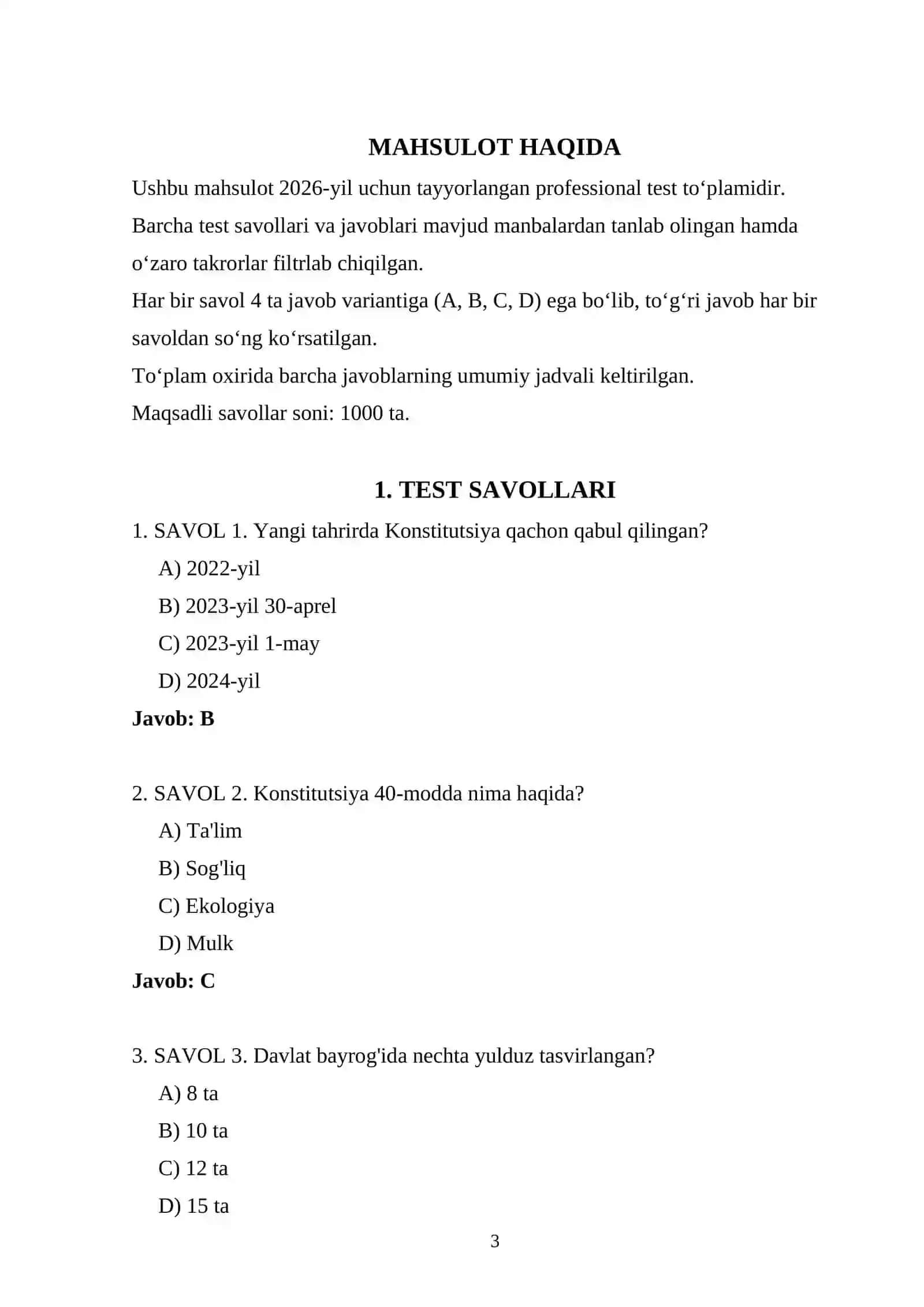 IIV 2026 — 1000 TA TEST VA JAVOBLARI 3