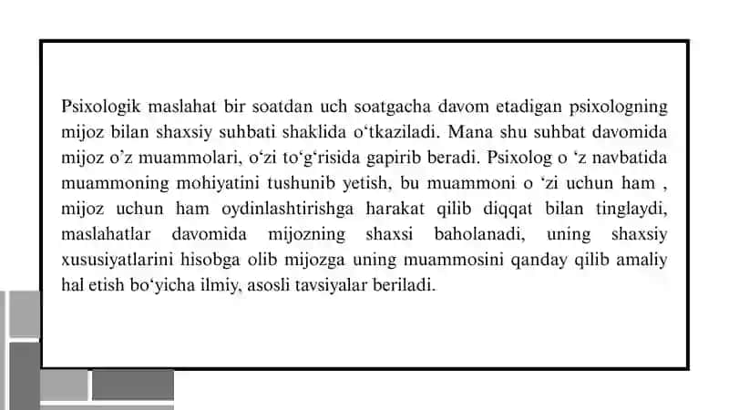 MavzuPsixologik maslahatning  maxsus muommolari. 3