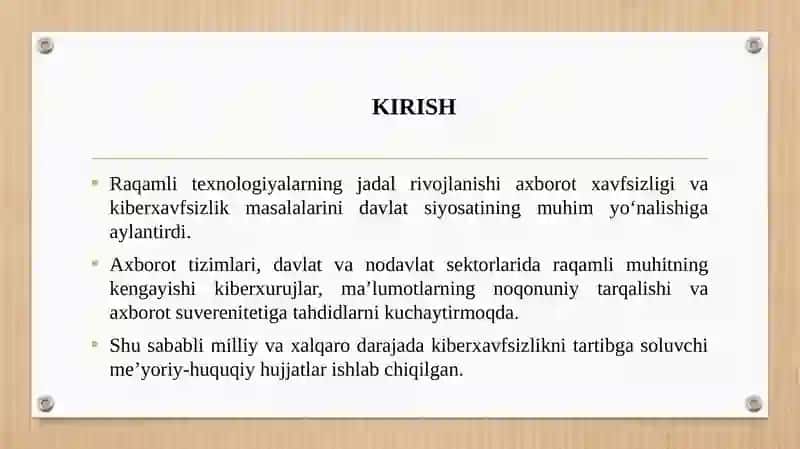 Kiberxavfsizlikga oid milliy va xorijiy me’yoriy-huquqiy hujjatlar tahlili. 3