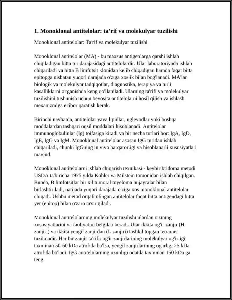 MONOKLONAL ANTITELOLAR, OLISH USULLARI VA MEDITSINA AMALYOTIDA QOLLANISHI 3
