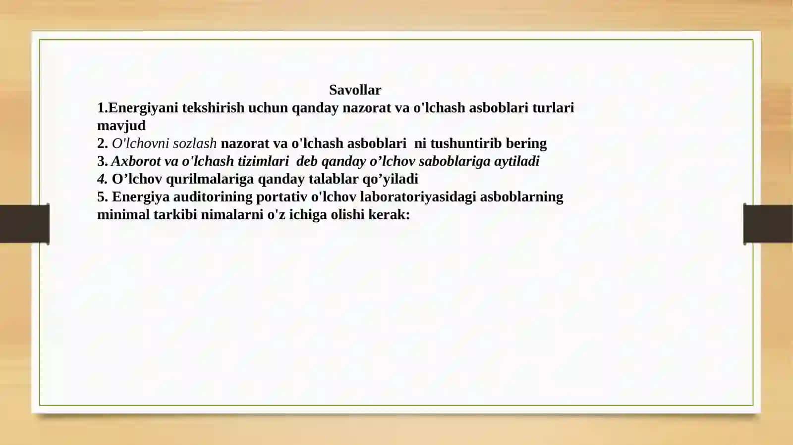 Korxonaning energetik faoliyatining barcha turlari bo‘yicha energiya samaradorlikni analitik sharhlash va baholash 3