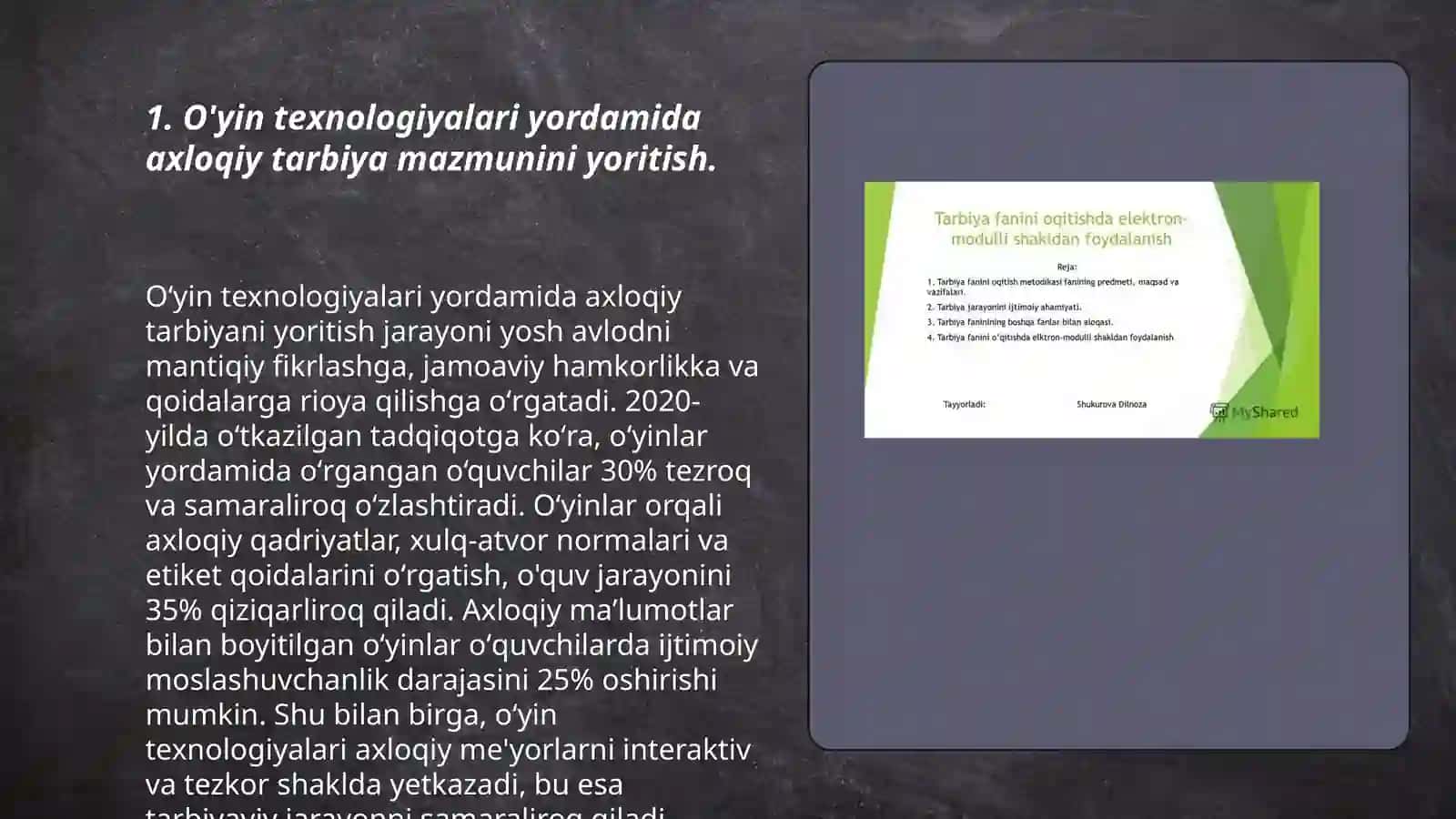O'yinli texnologiyalar va Tarbiya fanini oʻqitish 3