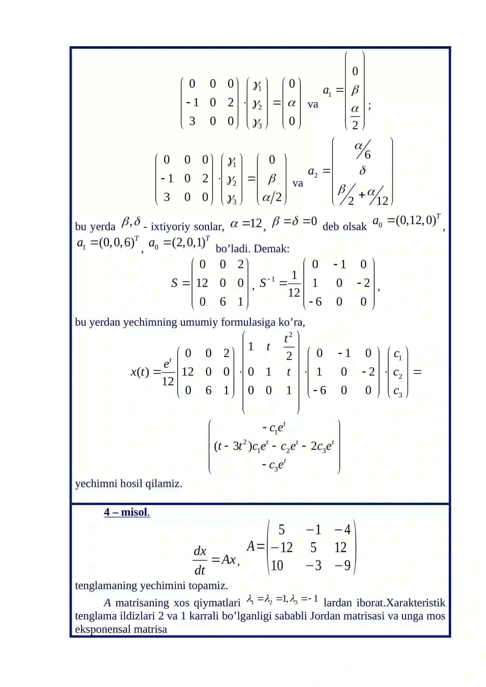 EKSPONENSIAL MATRISANI HISOBLASH. MATRISALI DIFFERENSIAL TENGLAMALARNI INTEGRALLASH 3