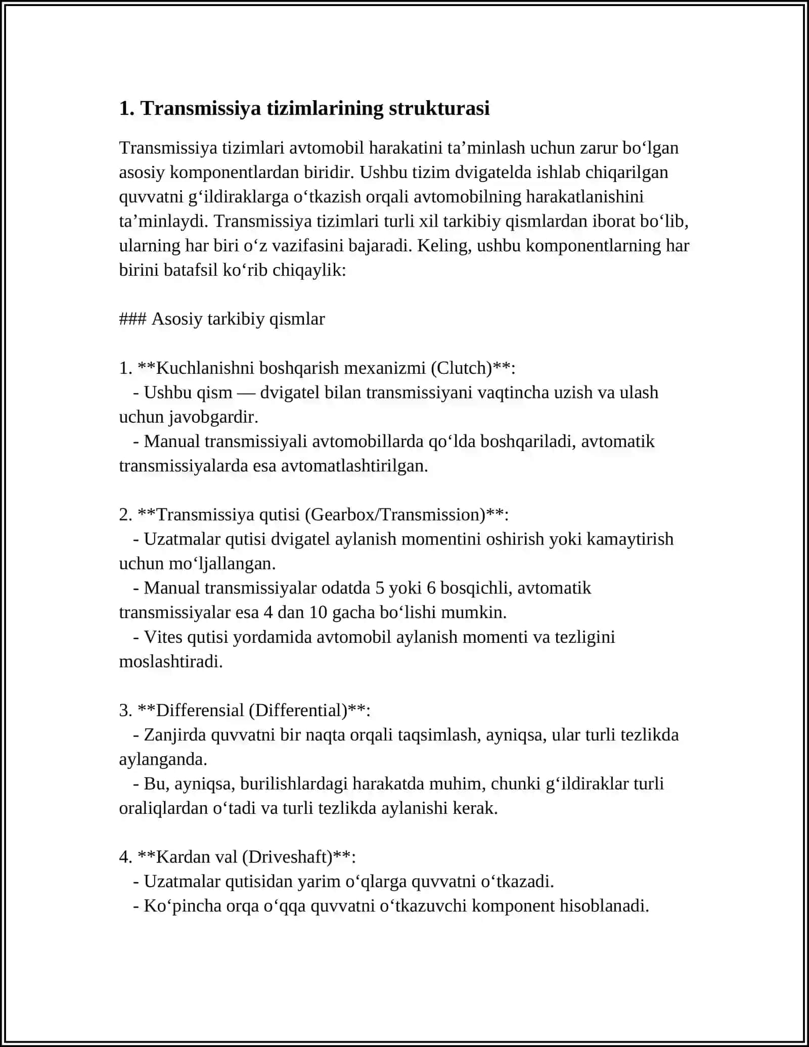 TRANSMISSIYA AGREGATLARIGA TXK VA TAʼMIRLASH ISHLARI TEXNOLOGIYASI 3