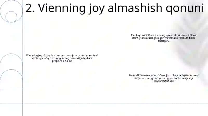 Plank, Kirxgof, Stefan-Boltzman, Wienning joy almashish qonuni 3