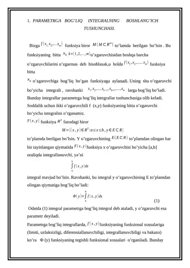 PARAMETRGA BOG’LIQ INTEGRALLAR 3