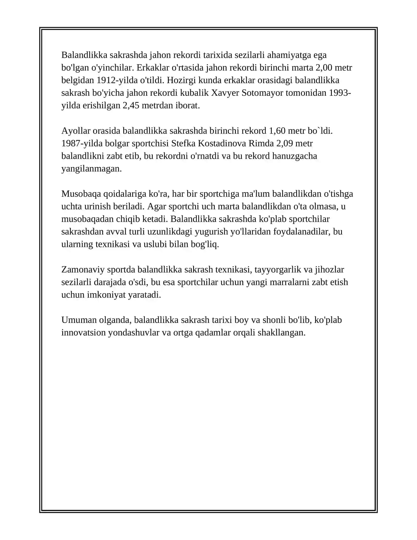 YENGIL ATLETIKA, BALANDLIKKA SAKRASHLAR 3