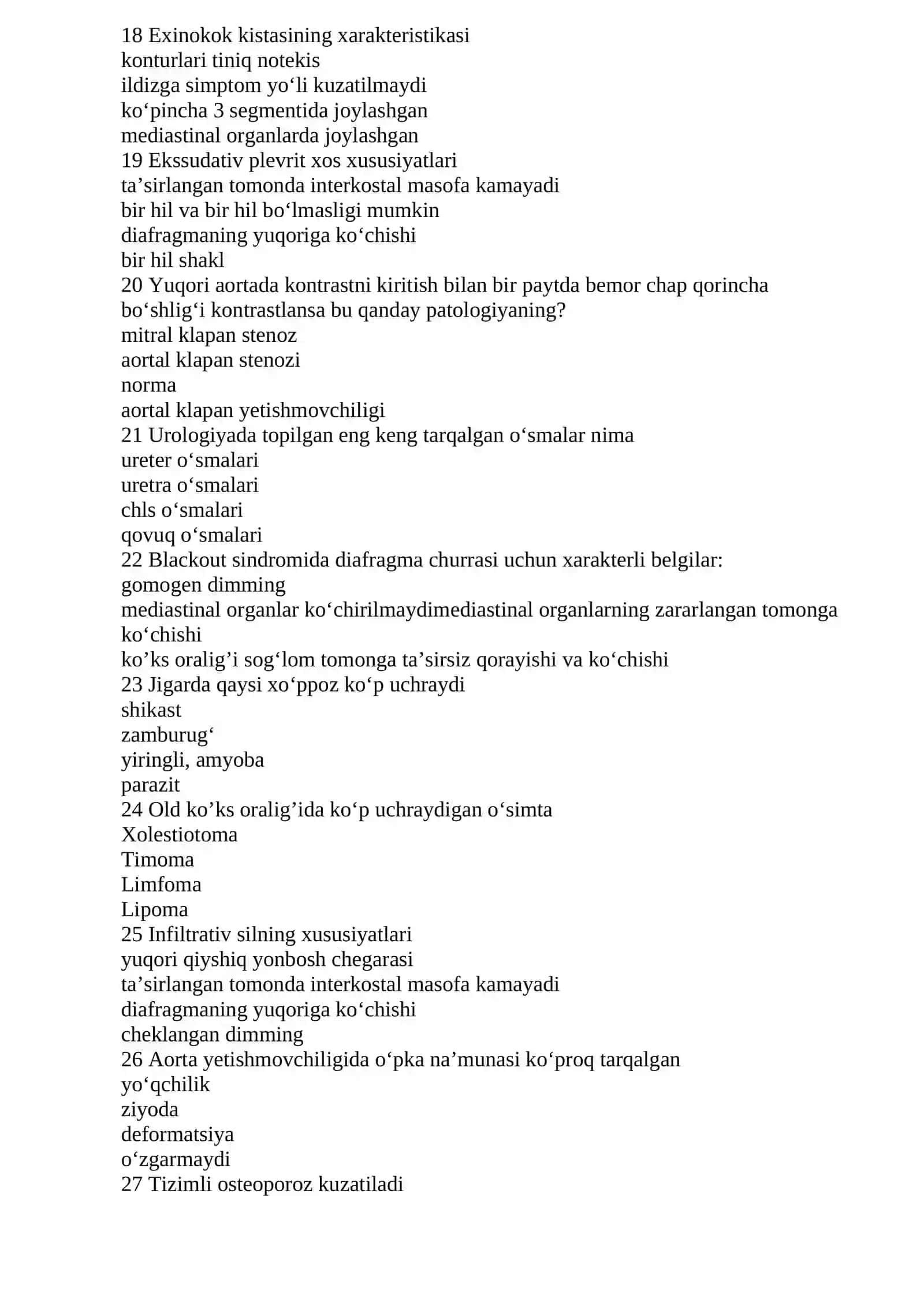 Rentgenologiya mutaxassisligi bo'yicha shakllantirilgan test savollari argos 3