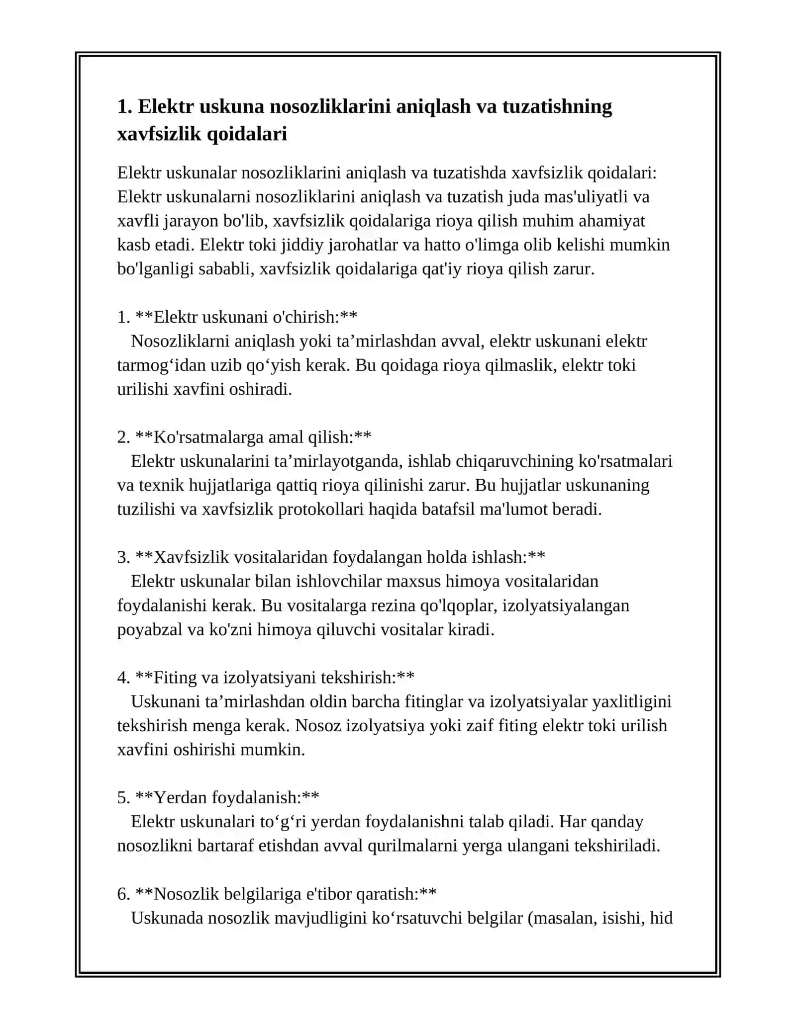 ELEKTR USKUNALAR NOSOZLIKLARINI ANIQLASH VA TUZATISH 3