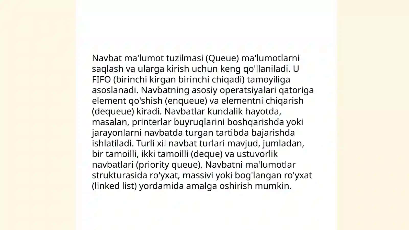 Navbat ma'lumot tuzilmasi (Queue) 3