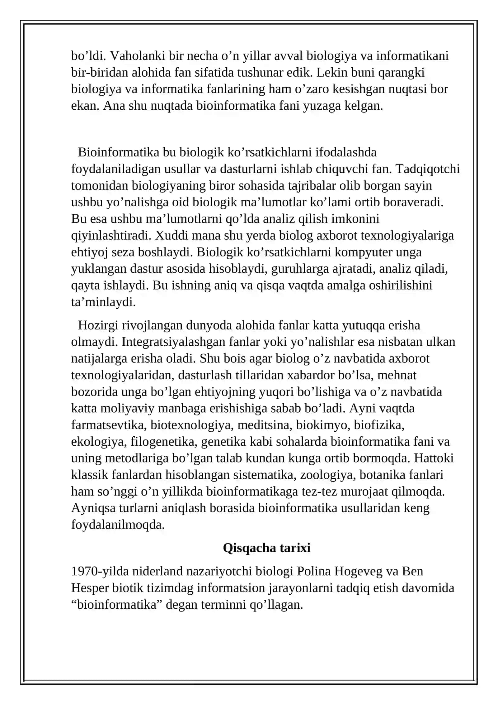 MIRZO ULUG’BEK NOMIDAGI O’ZBEKISTON MILLI KURS ISHI:Bioinformatika va genomika asoslari 3